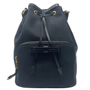 Prada Bag Purse Crossbody Shoulder LOGO Black Leather Saffiano Canvas Bucket